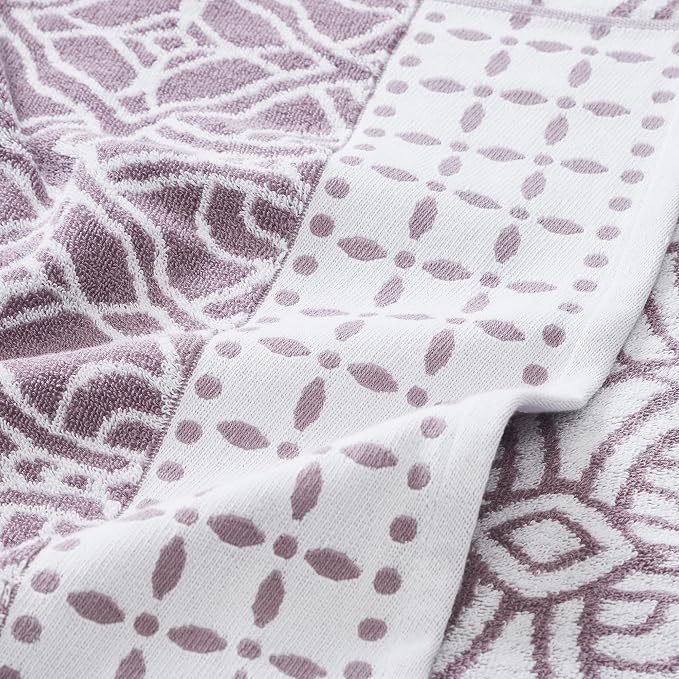 Modern Threads Monroe 6-Piece 100% Cotton Towel Set – Reversible Yarn Dyed Jacquard & Solid – Includes 2 Bath Towels, 2 Hand Towels, 2 Washcloths – Absorbent, Quick Dry, Soft & Durable – Orchid