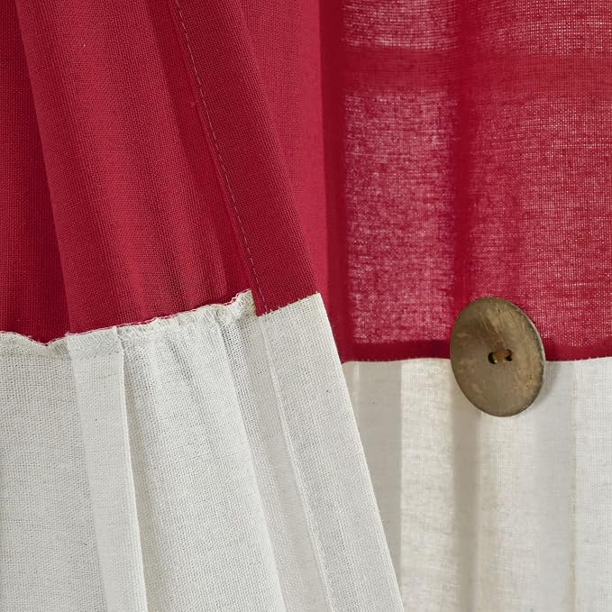 Lush Decor Linen Button Shower Curtain, 72" W x 72" L, Red & Off White - Red Bathroom Curtain - Fabric Shower Curtains - Farmhouse Bathroom Decor