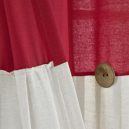 Lush Decor Linen Button Shower Curtain, 72" W x 72" L, Red & Off White - Red Bathroom Curtain - Fabric Shower Curtains - Farmhouse Bathroom Decor