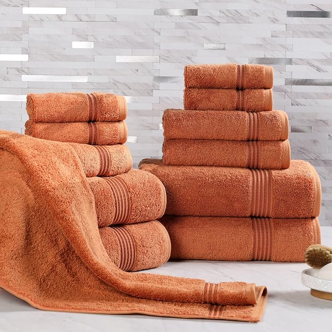 SUPERIOR Egyptian Cotton 12-Piece Towel Set, Assorted Towels for Home Bathroom, Master Bath, Decor Essentials, Includes 4 Bath, 4 Hand, 4 Face Towels/Washcloths, Quick Dry, Absorbent, Caramel Brown