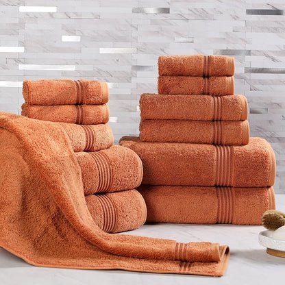 SUPERIOR Egyptian Cotton 12-Piece Towel Set, Assorted Towels for Home Bathroom, Master Bath, Decor Essentials, Includes 4 Bath, 4 Hand, 4 Face Towels/Washcloths, Quick Dry, Absorbent, Caramel Brown