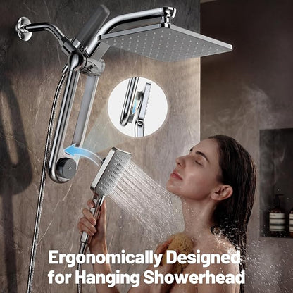 Dual Filtered Rainfall Handheld Showerhead Spray Combo with 7 Modes | 2026 Upgraded Shower Head Combo, Dual Filtration For Skin & Hair Care, One-Button Filter Replacement, Modern Chrome