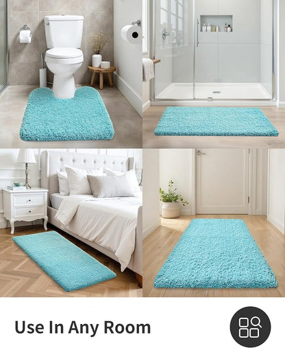 ILANGO Teal Bathroom Rugs 60" × 24" Non Slip & Super Absorbent Thick Soft, Washable Bath Carpet Runner for Floor, Microfiber Plush Shaggy Bath Mats with Rubber for Bedroom Bathtub Shower Room