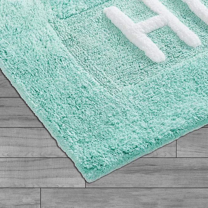Cotton Bath Rug - Soft Cotton Bath Mat - Bathroom Decor - Water Absorbent and Machine Washable - Measures 21"x34" - His- Aqua Blue