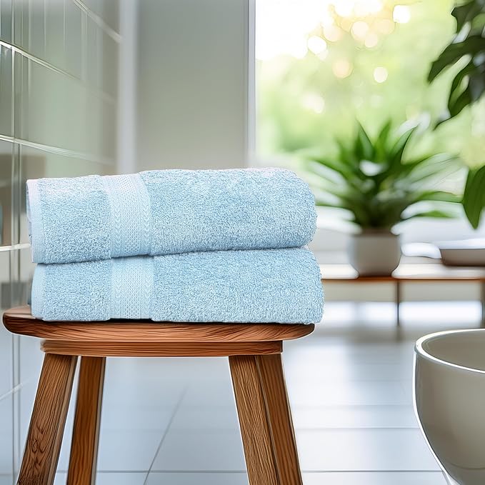 Commercial Bulk Pack of 12 Bath Towels – 100% Cotton Terry 24" x 48" – Ideal for Hotels, Salons, Gyms, Spas & Institutional Use – Sky Blue
