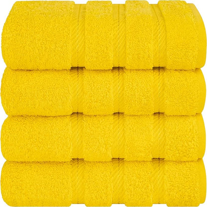 American Soft Linen Luxury Hand Towels for Bathroom, 600 GSM Heawy Weight 16x28 Size 100% Cotton Turkish 4 Piece Hand Face Towel Set, Yellow Hand Towels