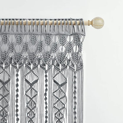 Lush Decor Boho Macrame Textured Cotton Valance, 40" W x 30" L, Gray - Boho Kitchen Curtains & Wall Decor - Macrame Valance - Bathroom Window Curtains