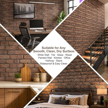 3D Brick Wall Panels Peel and Stick,10Pcs Self Adhesive PVC Tiles | 11.81*11.81 Inch, Waterproof, Self-Adhesive Wall Tiles, Wallpaper for Accent Walls, Kitchen, Bathroom, Bedroom, Office Decor