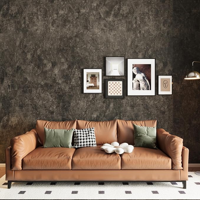 3yecao 48"×197" Big Roll Long Size Dark Brown Tan Grey Concrete Wallpaper Peel and Stick Waterproof Thick Charcoal Gray Concrete Contact Paper Vinyl Adhesive Taupe Cement Sticker for Bedroom Walls