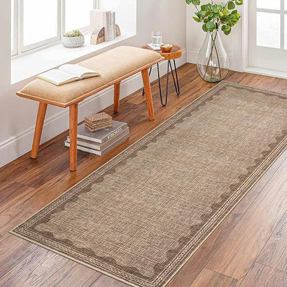Garvee 2x6 Runner Rug Washable Hallway Runner Rug Bordered Rugs Coffee | Soft Touch Non Slip Non-Shedding Low Pile Stain-Resistant Foldable Long Indoor Carpet for Entryway Laundry Kitchen Bathroom