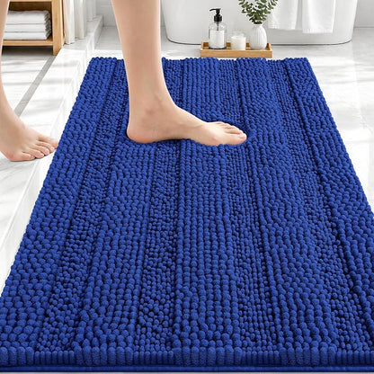 OLANLY Thick Bathroom Rugs 30x20, Chenille Striped Bath Rugs, Royal Blue | Rubber Backing, Machine Wash, Extra Soft Absorbent Bath Mats for Bathroom Floor, Tub and Shower, Home Decor Accessories
