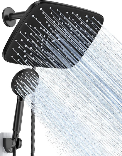 Veken 11.8“ Rain Shower Head with Handheld,Dual High Pressure Shower Heads | Easy Pause,5-mode Hand Held Spray with Hose,Wide Detachable Rainfall,Dual Showerhead Combo,Bathroom Accessories,Decor,Chrome