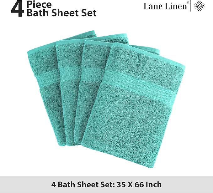 LANE LINEN Oversized Bath Sheet Set Absorbent Quick Dry 100% Cotton - Teal | Cotton Bath Towels Large - Generously Sized, Oversized & Roomy, Lightweight & Breathable, Fade-Resistant Color