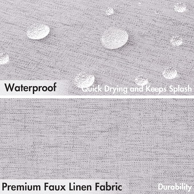 MIULEE Lavender Scalloped Linen Shower Curtain 72x72 Inches | Linen Textured, Waterproof, Washable, 12 Metal Hooks, Heavy Duty Cloth, Black Border, Shower Curtain for Bathroom Bathtub