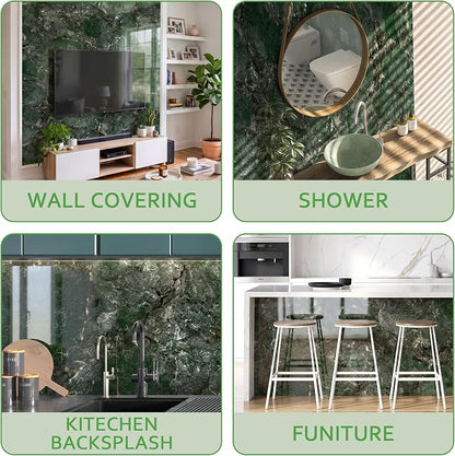 Marble Peel and Stick Waterproof Wall Paneling, 118" x 47" Amazonita Green Glossy Finish Self-Adhesive Backsplash Tile Vinyl Wall Panel for Kitchen Bathroom Wall Decor, Covers 38.75 Sq. Ft.