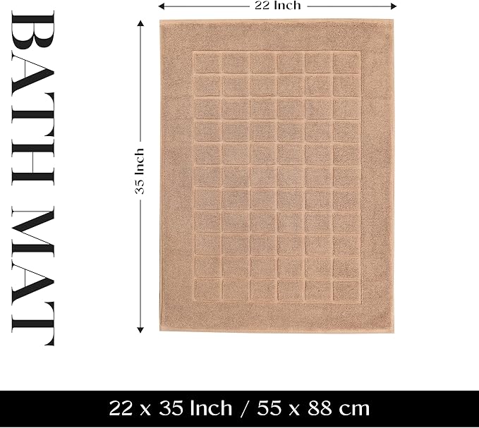Superior 100% Cotton Bathmat Set, Bath Mats, Bathroom Decor, Shower, Bathtub Essentials, Home Accessories, Small Washable Rug, No Backing, Heavyweight, Nora Collection, Set of 2, 22" x 35", Toast