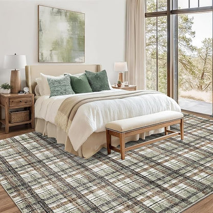 Washable Area Rugs 9 x 12 Rug for Living Room Modern Bordered Non Slip Throw Rugs Large Bedroom Rugs Low Pile Stain Resistant Carpet for Dining Room Nursery 9'x12' Celadon&Coffee