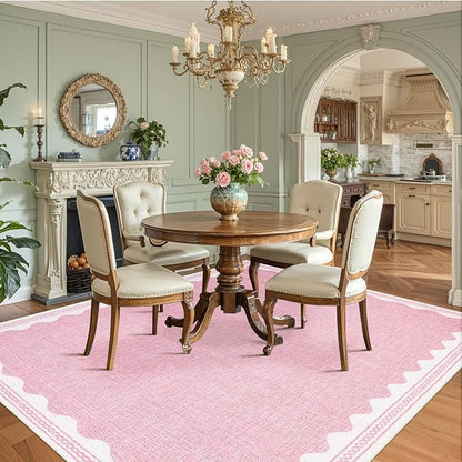 Garvee Modern Bordered Rugs for Living Room 8x10 Large Washable Rug Pink | Non Slip Low Pile Soft Carpet Foldable Non Shedding Stain Resistant Floor Cover for Bedroom Playroom Nursery Office Dorm