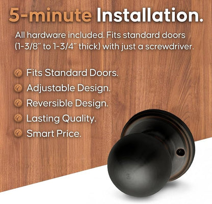 Copper Creek Dummy Interior Door Knob – ANSI Grade-3 Certified, Modern Heavy Duty Handle, Easy Install and Reversible for French Doors & Closets, Non Turning – Tuscan Bronze (1 Pack)