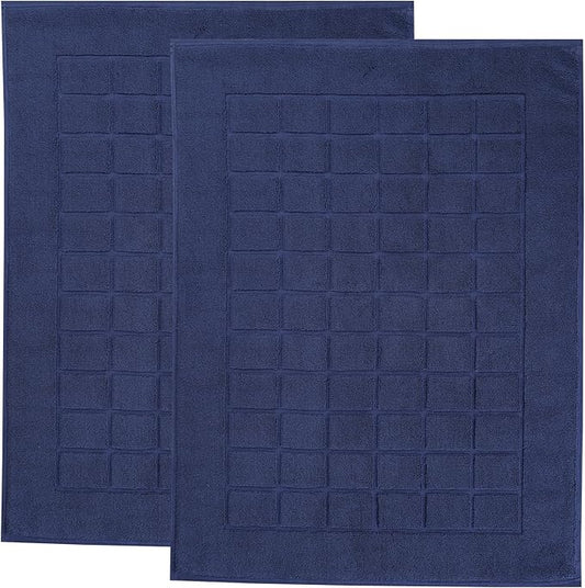 Superior 100% Cotton Bathmat Set, Bath Mats, Bathroom Decor, Shower, Bathtub Essentials, Home Accessories, Small Washable Rug, No Backing, Heavyweight, Nora Collection, Set of 2, 22" x 35", Navy Blue
