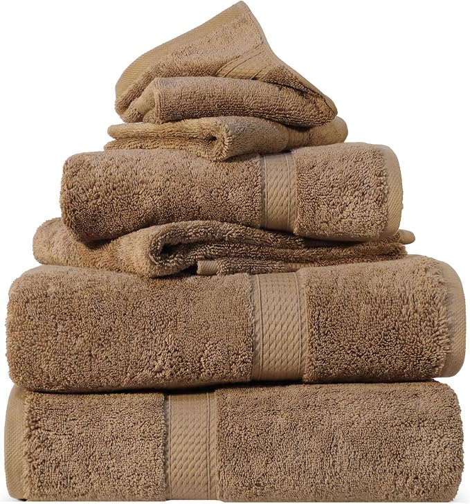 SUPERIOR Egyptian Cotton Ultra Plush & Absorbent, 6 Piece Set, Latte | Quick Dry, Soft Luxury Towel Set, Bath Essentials, Guest Bath, Spa, 2 Bath, 2 Hand, 2 Face Towels, Madeline Towels