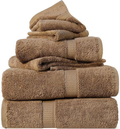 SUPERIOR Egyptian Cotton Ultra Plush & Absorbent, 6 Piece Set, Latte | Quick Dry, Soft Luxury Towel Set, Bath Essentials, Guest Bath, Spa, 2 Bath, 2 Hand, 2 Face Towels, Madeline Towels