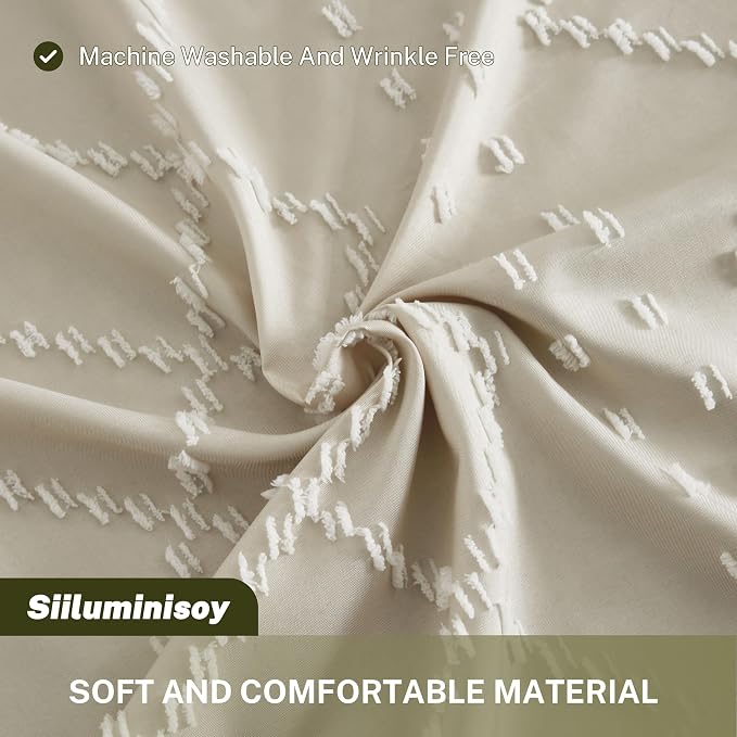 Siiluminisoy Beige Boho Woven Fabric Cute Shower Curtain, 72 x 72 Tufted Chevron Textured Striped Modern Farmhouse Minimalist Cloth Shower Curtain for Bathroom