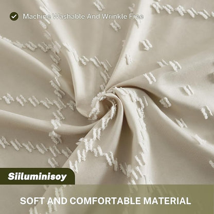 Siiluminisoy Beige Boho Woven Fabric Cute Shower Curtain, 72 x 72 Tufted Chevron Textured Striped Modern Farmhouse Minimalist Cloth Shower Curtain for Bathroom