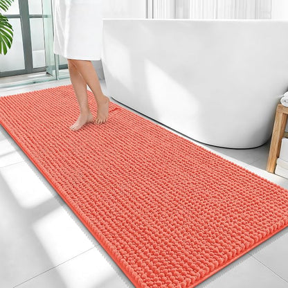 OLANLY Thick Chenille Bathroom Runner Rugs 59x24, Absorbent Bath Mat, Coral | Soft Bath Rugs, Rubber Backing, Machine Wash Dry, Bath Mats for Bathroom, Tub and Shower, Home Decor Accessories