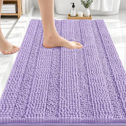 OLANLY Thick Bathroom Rugs 30x20, Soft Chenille Striped Bath Rugs, Lavender | Rubber Backing, Machine Wash, Extra Absorbent Bath Mats for Bathroom Floor, Tub and Shower, Home Decor Accessories