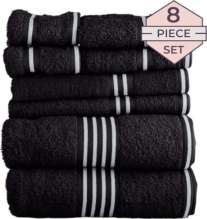 Lavish Home Bathroom Towels Set, Bathroom Essentials, Black, Set of 8 | Includes 2 Bath Sheets, 2 Hand Towels, 2 Wash Cloths, 2 Fingertip Sheets, Soft 575 GSM Cotton Set for Shower, Gym, Dorm, Spa