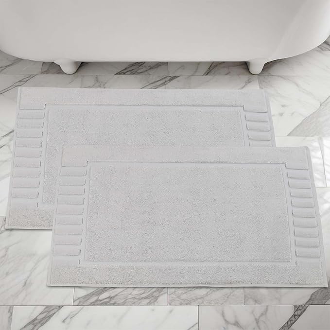 Superior 100% Cotton Bathmat Set, Bath Mats, Bathroom Decor, Shower, Bathtub Essentials, Home Accessories, Washable Rug, No Backing, Heavyweight, Leo Collection, Set of 2, 22" x 35", Silver