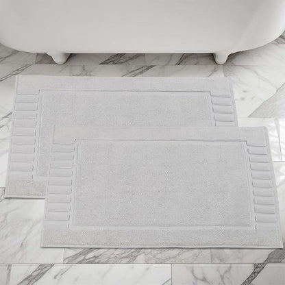Superior 100% Cotton Bathmat Set, Bath Mats, Bathroom Decor, Shower, Bathtub Essentials, Home Accessories, Washable Rug, No Backing, Heavyweight, Leo Collection, Set of 2, 22" x 35", Silver