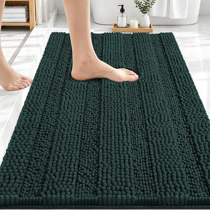 OLANLY Thick Bathroom Rugs 30x20, Soft Chenille Bath Rugs, Blackish Green | Rubber Backing, Machine Wash, Extra Absorbent Striped Bath Mats for Bathroom Floor, Tub and Shower, Home Decor Accessories