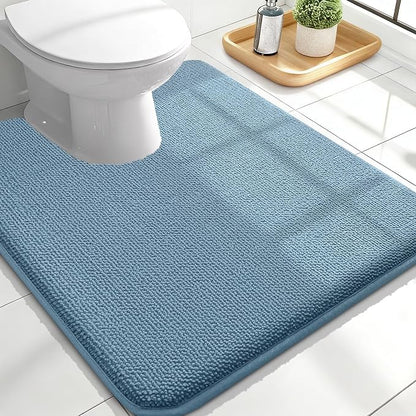 OLANLY Memory Foam Bathroom Toilet Rugs U-Shaped 24x20,Soft Mat, Airy Blue | Quick Dry Bath Rugs, Non-Slip, Machine Washable Absorbent Carpet for Bathroom Floor, Tub and Shower, Home Decor Accessories