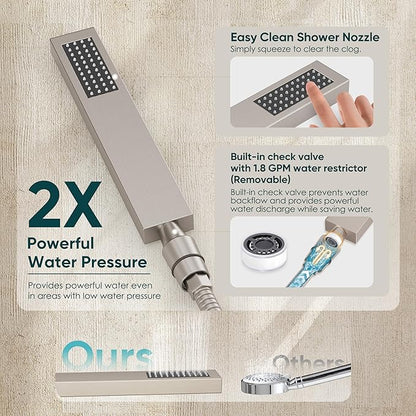 Shower System with Tub Spout, All Metal Tub Shower Faucet Set with 12'' Rain shower heads and handheld spray combo,Wall Mounted Tub Shower Systems with Valve and Trim Kit, Brushed Nickel