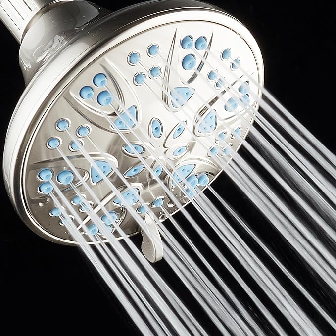 AquaDance Antimicrobial – Anti-Clog High-Pressure 6-Setting Head with Microban Nozzle Protection from Growth of Mold, Mildew & Bacteria for Stronger Shower 4", Aqua Blue Jets – 1.8 GPM