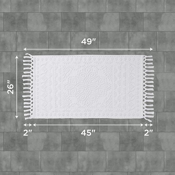 French Connection Nellore Bath Rugs, Woven and Beaded Bath Mats, Durable and Thick Bath Mats for Bathroom and Shower Rugs, 26" x 49", White