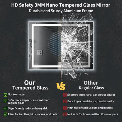 48"x36" LED Bathroom Mirror with Lights, Backlit+Frontlit, Anti-Fog | CRI 95, Stepless Dimmable, 3 Colors Lighting, Shatterproof Tempered Glass, HD Reflection, Memory, (Horizontal/Vertical)