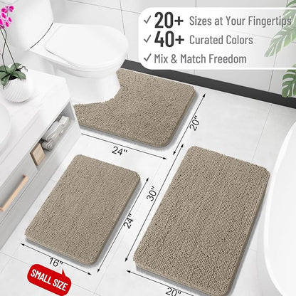OLANLY Toilet Rugs U-Shaped 24x24, Soft Absorbent Chenille Contour Rugs | Warm Taupe, Quick-Drying Rubber Backing, Machine Washable Non-Slip Shaggy Bathroom Mat for Toilet, Home Decor Accessories