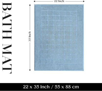 Superior 100% Cotton Bathmat Set, Bath Mats, Bathroom Decor, Shower, Bathtub Essentials, Home Accessories, Small Washable Rug, No Backing, Heavyweight, Nora Collection, Set of 2, 22" x 35", Denim Blue