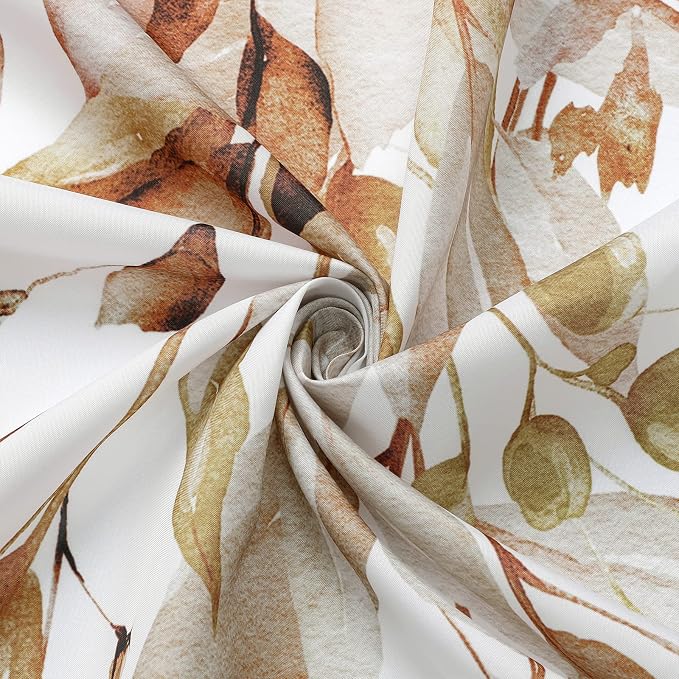 Brown Eucalyptus Shower Curtain, Watercolor Floral Print, 108x72 | Watercolor Plant Leaves Floral Print, Extra Wide Waterproof Fabric Bathroom Decor, Machine Washable, Rustproof Grommets