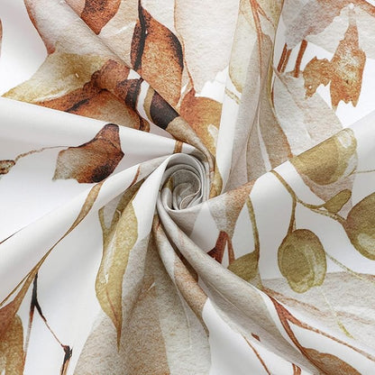 Brown Eucalyptus Shower Curtain, Watercolor Floral Print, 72x78 | Watercolor Plant Leaves Floral Print, Long Waterproof Fabric Bathroom Decor, Machine Washable, Rustproof Grommets
