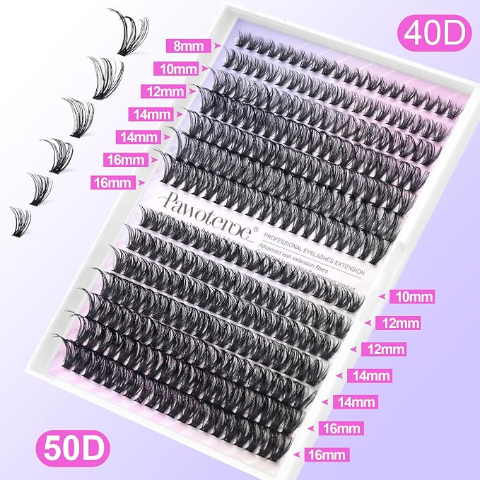 Lash Clusters 280pcs Cluster Eyelash Extensions 40D 50D Eyelash Clusters Lash Extension 8-16mm Individual Lashes for Self Application at Home (40D&50D, 0.07D, 8-16mm)