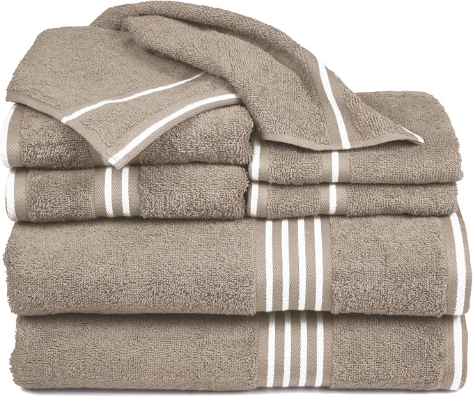 Lavish Home Bathroom Towels Set, Bathroom Essentials, Taupe, Set of 8 | Includes 2 Bath Sheets, 2 Hand Towels, 2 Wash Cloths, 2 Fingertip Sheets, Soft 575 GSM Cotton Set for Shower, Gym, Dorm, Spa