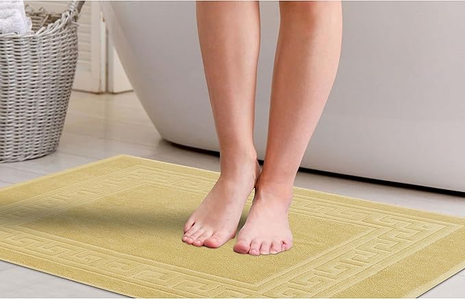 Superior Heavyweight Cotton Bath Mats, Bath Rugs For Bathroom Accessories, Washable Rug For Shower, Bath, Toilet, Modern Decor, No Backing, Luxury Hotel And Spa Quality, Set of 2, 22" x 35", Canary