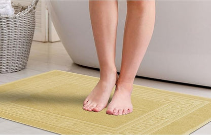 Superior Heavyweight Cotton Bath Mats, Bath Rugs For Bathroom Accessories, Washable Rug For Shower, Bath, Toilet, Modern Decor, No Backing, Luxury Hotel And Spa Quality, Set of 2, 22" x 35", Canary