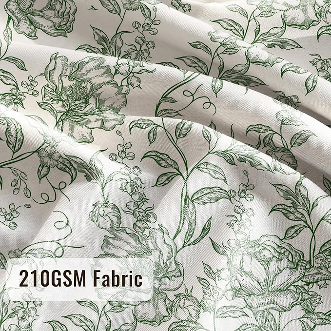 Farmhouse Sage Green Floral Shower Curtain with 12 Clear Rings 72"W x 72"L | Boho Fabric Shower Curtain Set, Vintage Cottagecore Shower Curtain for Bathroom