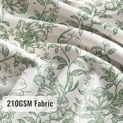 Farmhouse Sage Green Floral Shower Curtain with 12 Clear Rings 72"W x 72"L | Boho Fabric Shower Curtain Set, Vintage Cottagecore Shower Curtain for Bathroom