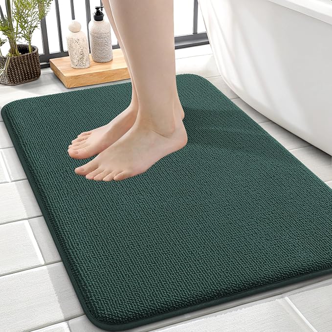 OLANLY Memory Foam Small Bathroom Rugs 24x16, Absorbent Mat, Blackish Green | Soft Quick Dry Bath Rugs, Non-Slip Carpet, Machine Washable Mat for Bathroom Floor, Tub and Shower, Home Decor Accessories